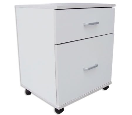 Office Storage Cabinet with 2 Drawers on Wheels - Wooden - White