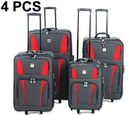 Travel Luggage 4 Piece Set with Expandable Compartment - Red