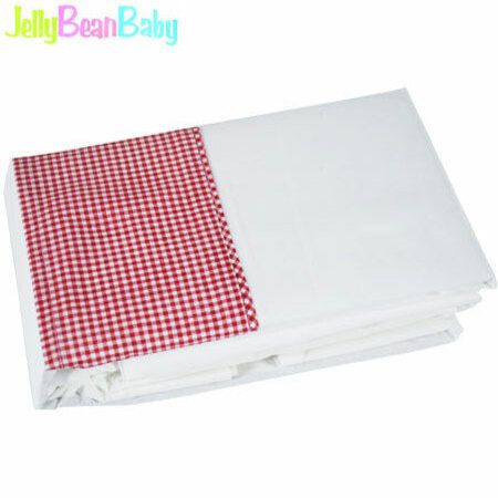 Cot Sheets Set with Gingham Cuff - Cotton Baby Bedding Sheets - Red
