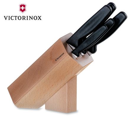 Victorinox Knife Block Set - Hexagonal with 5pc Black Handle Knives