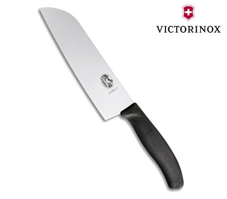 Victorinox Santoku Knife - 17cm SwissClassic Straight Edge, Black Handle