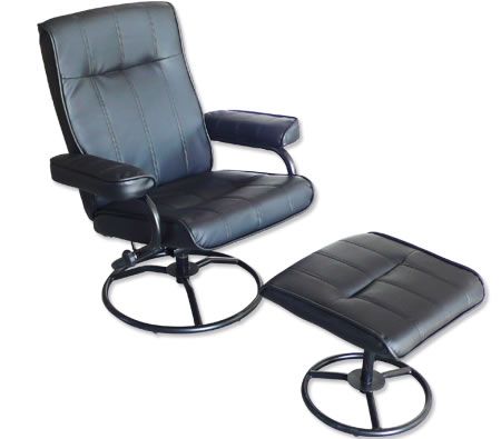 Recliner Chair & Foot Stool - Leather Office Chair - Recline & Swivel