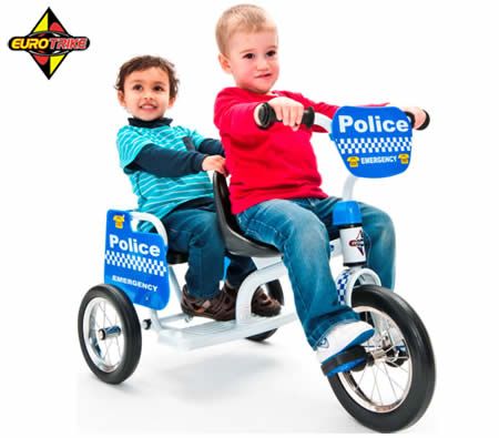 Tandem Bike Tricycle with 3 Wheels & 2 Seats - Police Themed Eurotrike