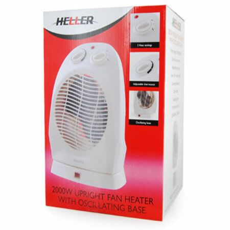 Heller Fan Heater - 2000W Electric Upright Heater with Oscillating Base