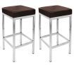 2 x Stylish Square Bar Stool with Chrome Frame Legs - Brown