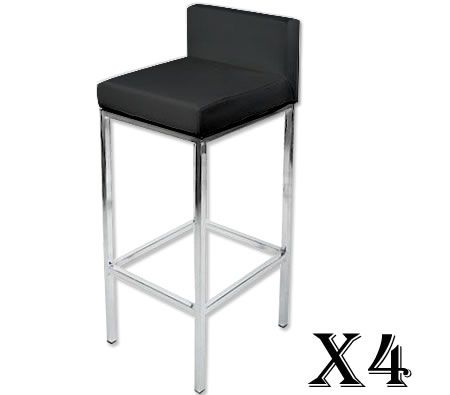 4 x Stylish Square Bar Stool with Backrest - Black