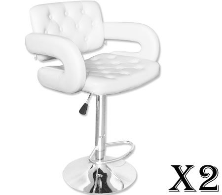 2 x Square Stylish Bar Stool with Backrest - White