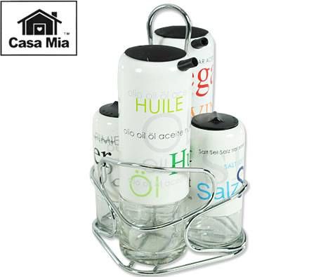 Casa Mia Glass Jars - Set of 5 for Oil/Vinegar/Salt/Pepper