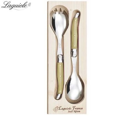 Laguiole Salad Servers Set with Spoon and Fork - Light Horn