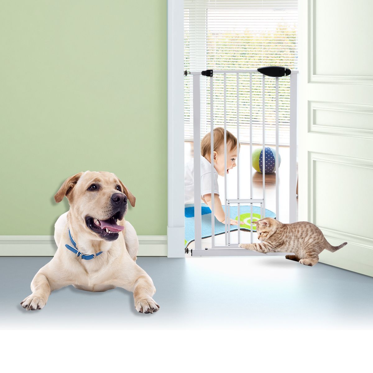 Pet Barrier Gate with Cat Door 65cm 72cm