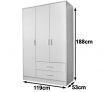 3 Door Wardrobe Storage Cabinet with 2 Drawers - White