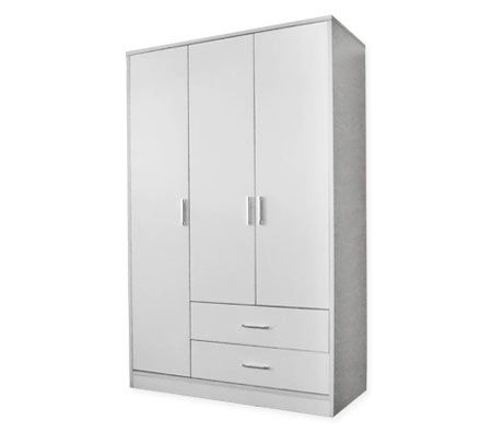 3 Door Wardrobe Storage Cabinet with 2 Drawers - White