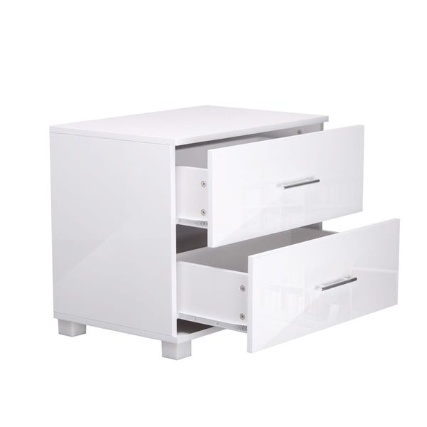 Artiss Bedside Table 2 Drawers High Gloss - White