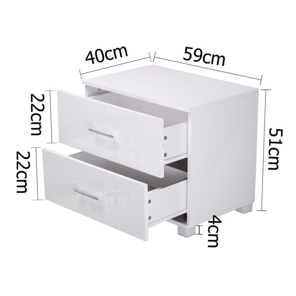 Artiss Bedside Table 2 Drawers High Gloss - White