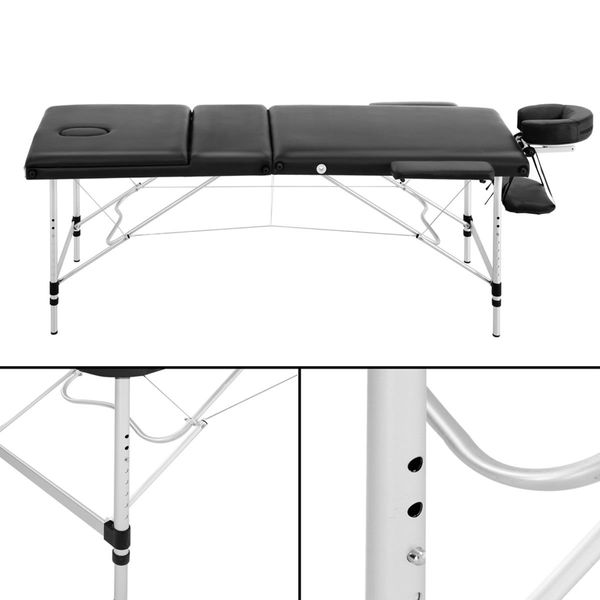 Zenses Massage Table 60cm 3 Fold Aluminium Beauty Bed Portable Therapy Waxing Black