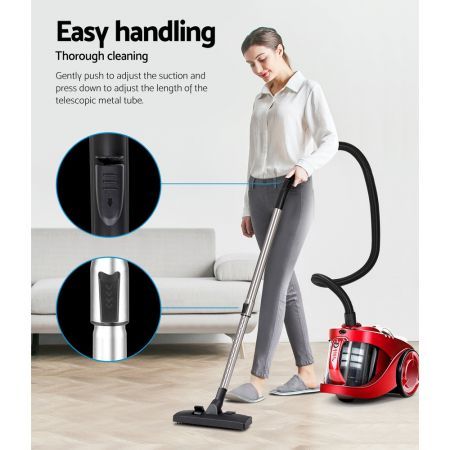 "Devanti Bagless Vacuum Cleaner Cleaners Cyclone Cyclonic Vac HEPA Filter Car Home Office 2200W Red