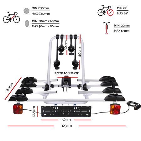 Bicycle Bike Carrier Rack with Tow Ball Mount - Black Silver