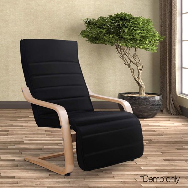 Birch Bentwood Adjustable Lounge Arm Chair with Fabric Cushion - Black