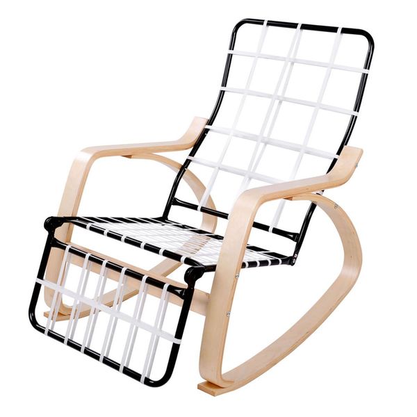 Artiss Rocking Armchair Bentwood Frame With Footrest Beige Afton