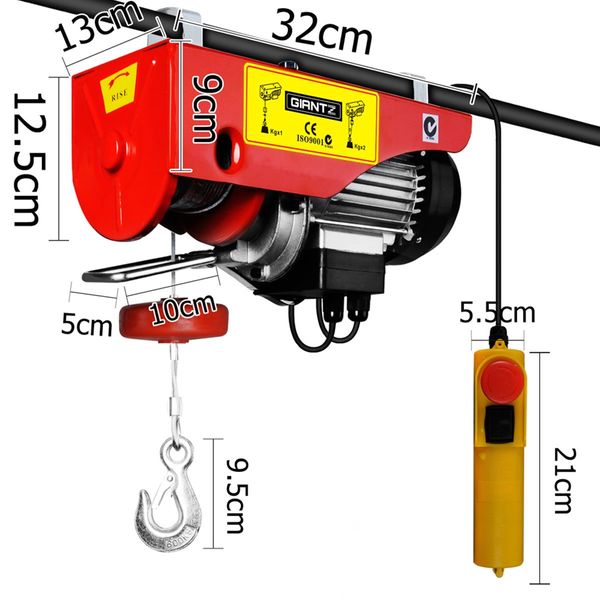 Giantz Electric Hoist Winch 300/600KG Cable 18M Rope Tool Remote Chain Lifting