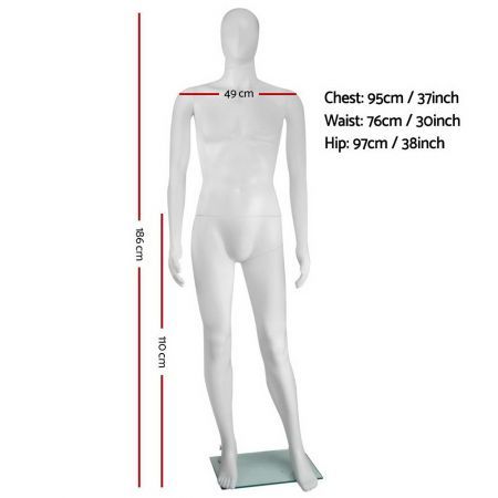 Full Body Male Mannequin Cloth Display Tailor Dressmaker 186cm - White