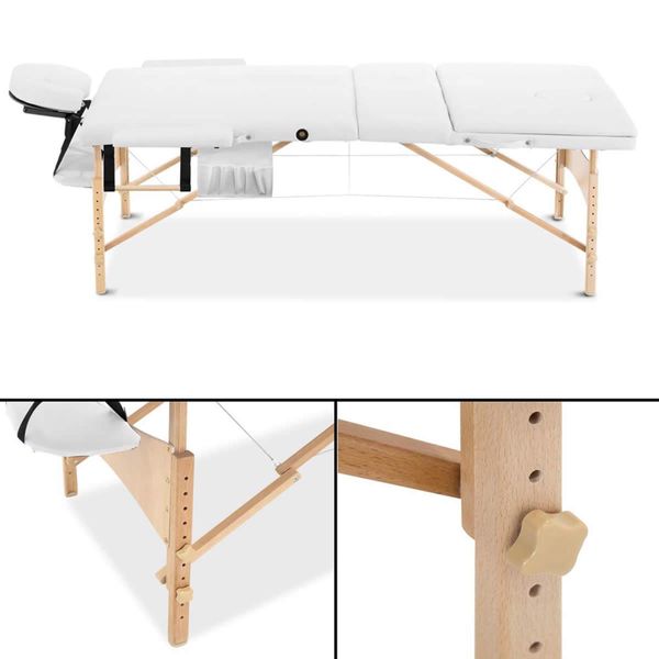 Zenses Massage Table 70cm 3 Fold Wooden Portable Beauty Therapy Bed Waxing White