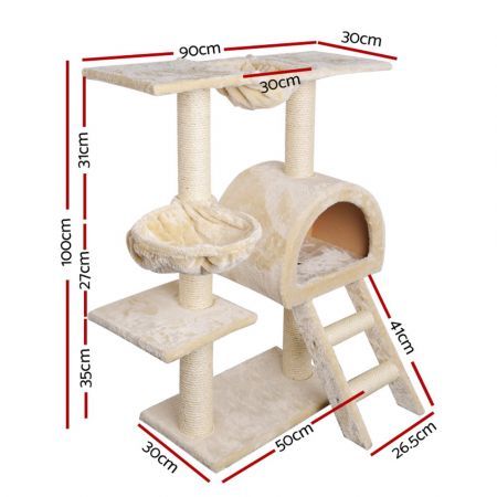 i.Pet Cat Tree 100cm Tower Scratching Post Scratcher Condo House Trees Bed Beige