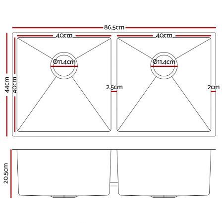 Cefito 86.5cm x 44cm Stainless Steel Kitchen Sink Under/Top/Flush Mount Silver