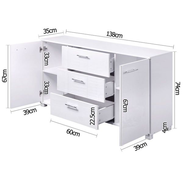 Artiss Buffet Sideboard High Gloss - White