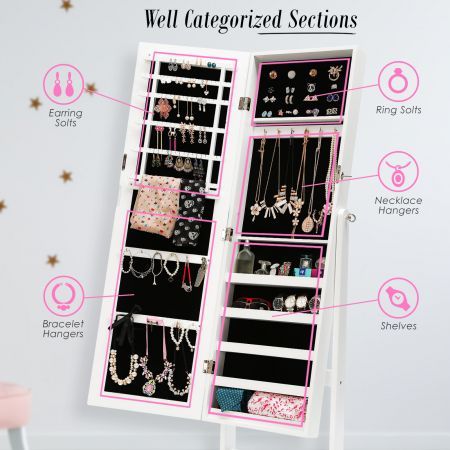 Mirror Jewellery Cabinet Storage Organiser LUVO 146cm WHITE