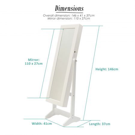 Mirror Jewellery Cabinet Storage Organiser LUVO 146cm WHITE