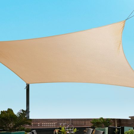 Instahut Waterproof Shade Sail 3x4m Rectangle Sand 95% Shade Cloth