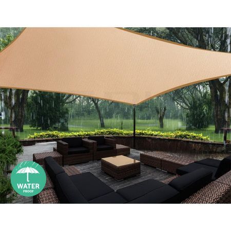 Instahut Waterproof Shade Sail 3x5m Rectangle Sand 95% Shade Cloth