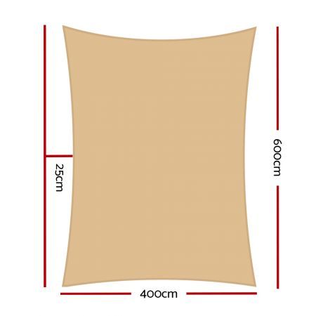 Instahut Waterproof Shade Sail 4x6m Rectangle Sand 95% Shade Cloth