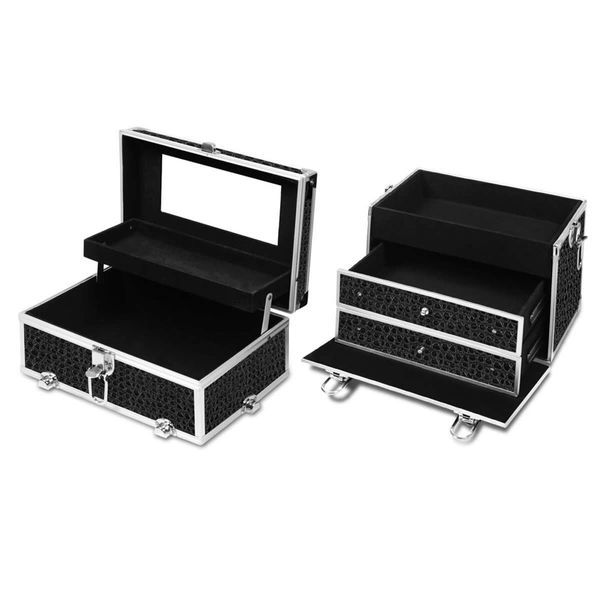 Portable Cosmetic Beauty Make Up Carry Case Box - Crocodile Black