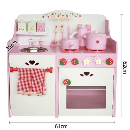 Children Wooden Kitchen Play Set - Pink