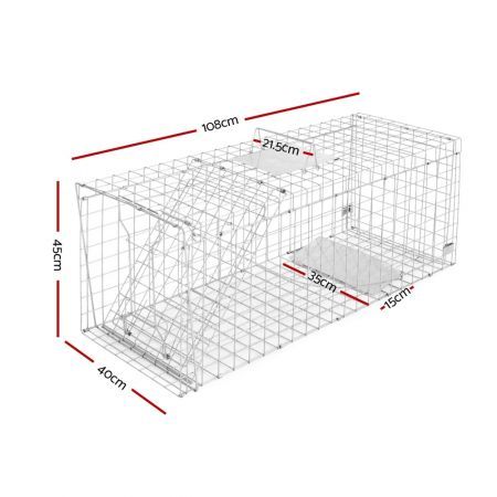 Humane Animal Trap Cage 108 x 40 x 45cm - Silver