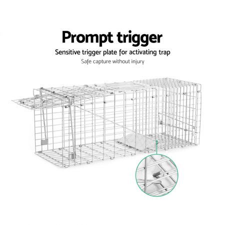 Humane Animal Trap Cage 108 x 40 x 45cm - Silver