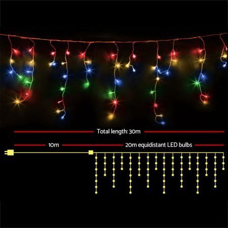 Jingle Jollys Christmas Lights 20M 800 LED Icicle Light Multi-coloured