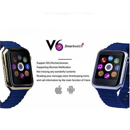 V6 1.54 Inches TFT Hd LCD 2.5d Arc Screen Bluetooth 4.0 for iOS and Android Smart phones - Deep Blue