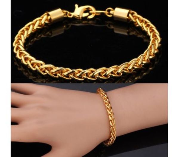 U7 Men's Twisted Necklace Bracelet 18K Chunky Gold Plated Chains 7MM 55CM