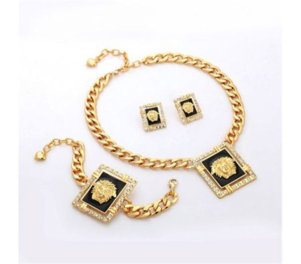 U7 With Gift Box Women's Lion Head Choker Necklace Bracelet Earrings Set 50CM