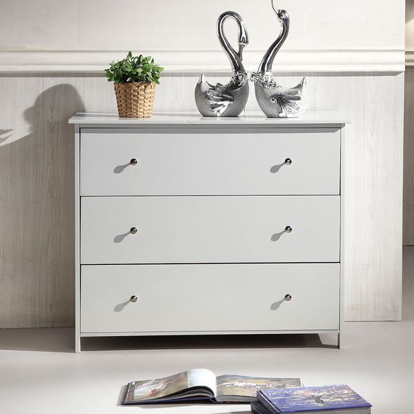 Tallboy Chest of 3 Drawers Storage Table Cabinet Bedroom Organizer White
