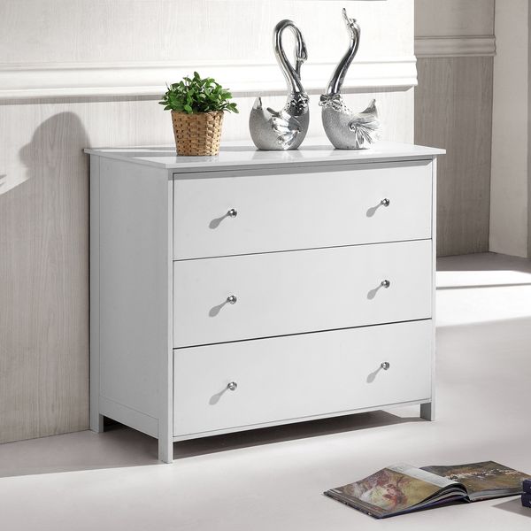 Tallboy Chest of 3 Drawers Storage Table Cabinet Bedroom Organizer White