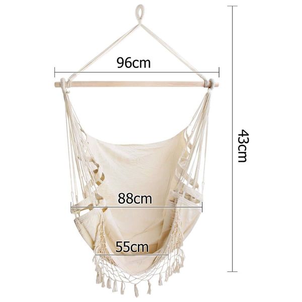 Gardeon Hanging Hammock Chair Outdoor Swing Hammocks Tassel Cream