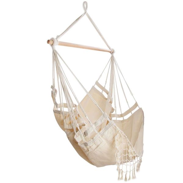 Gardeon Hanging Hammock Chair Outdoor Swing Hammocks Tassel Cream