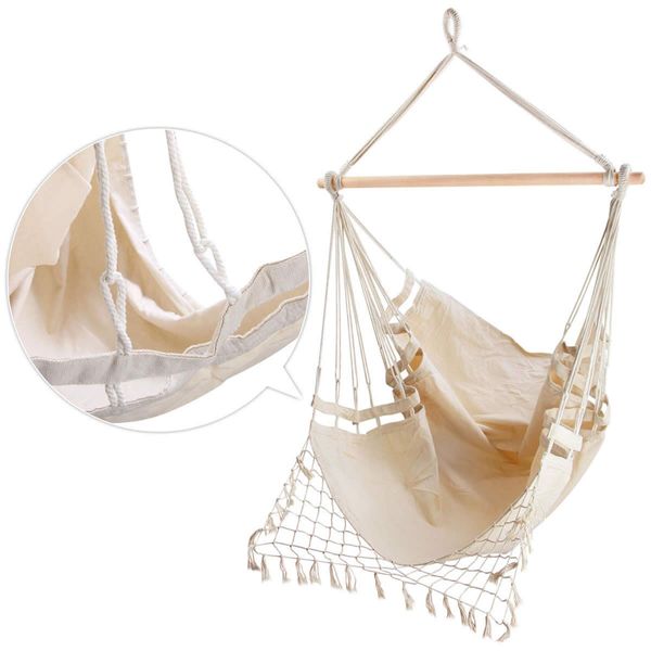 Gardeon Hanging Hammock Chair Outdoor Swing Hammocks Tassel Cream