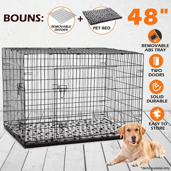 Dog Crate Cat Cage Puppy Crate Rabbit House Kennel with Bed Collapsible XXL 48"