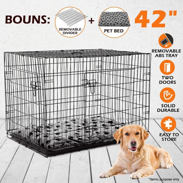 Dog Crate Puppy Cage Cat Crate Kennel Rabbit House with Bed Collapsible XL 42"