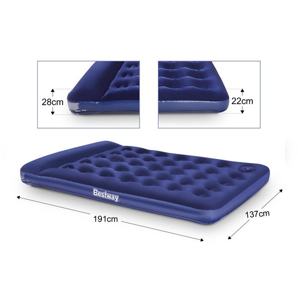 Bestway Double Inflatable Mattress Built-in Pillow Foot Pump 